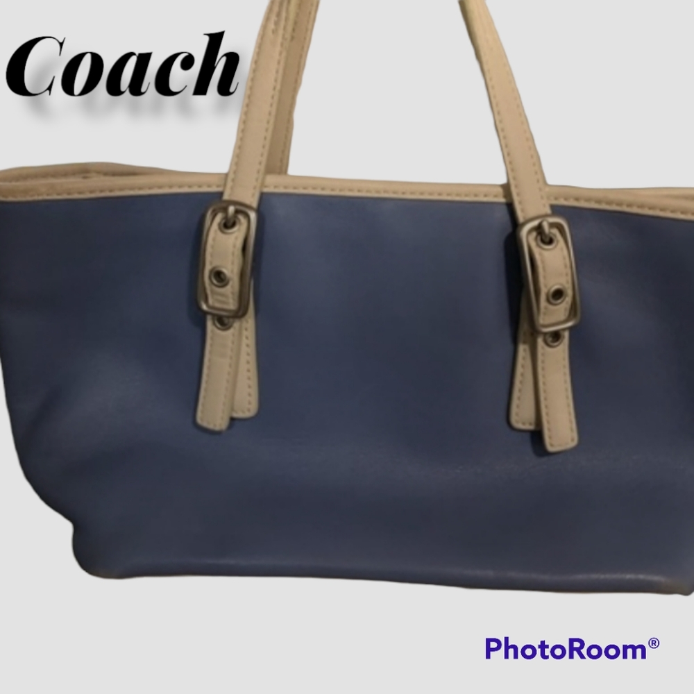 Vintage Cadet Blue Leather Coach Handbag - Picture 2 of 11